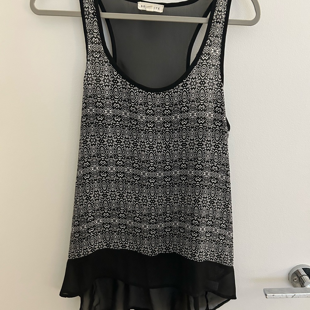 Socialite Black and White Ruffled Tank Top